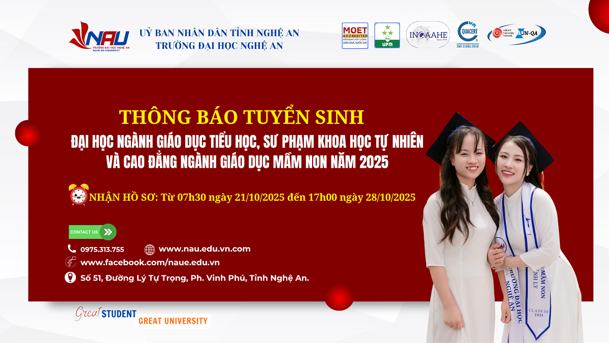 Thông báo Tuyển sinh Đại học ngành Giáo dục Tiểu học, Sư phạm Khoa học Tự nhiên và Cao đẳng Ngành Giáo dục Mầm non năm 2025