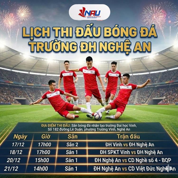 TRẬN KHAI MÀN MÔN BÓNG ĐÁ! TỔNG ĐỘNG VIÊN CỔ VŨ ĐỘI TUYỂN ĐẠI HỌC NGHỆ AN VÀO 17H00 HÔM NAY (17/12)