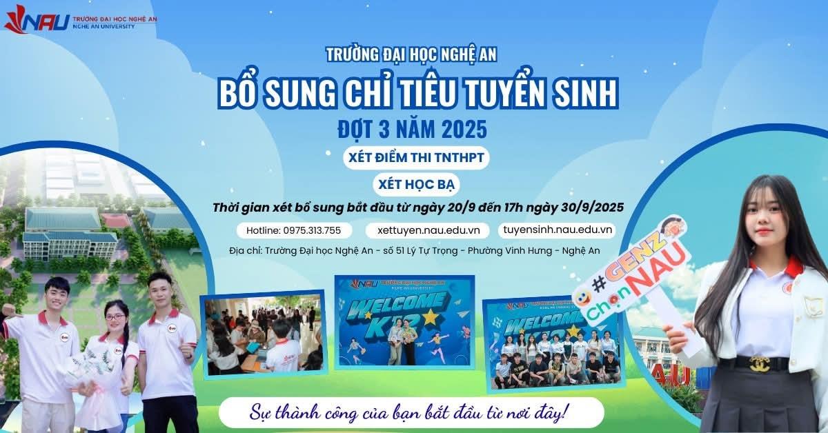 Trường Đại học Nghệ An thông báo điểm xét tuyển Đại học chính quy đợt 3 năm 2025