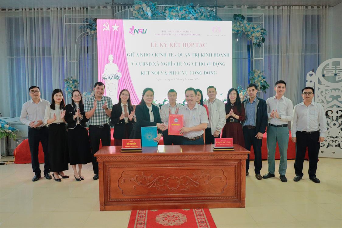 KHOA KINH TẾ – QUẢN TRỊ KINH DOANH TỔ CHỨC LỄ KÝ KẾT HỢP TÁC VỚI UBND XÃ NGHĨA HƯNG VÀ UBND XÃ NGHĨA MAI